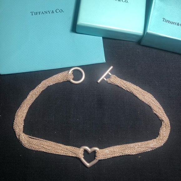 Tiffany & Co multi-strand open heart necklace box pouch & bag sterling Ag